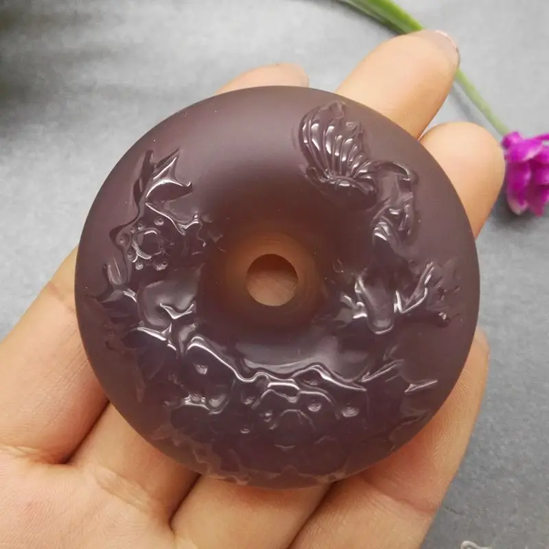 

Natural Jade Pendant Sweater Chain Emperor Purple Chalcedony Peace Buckle (Love of Butterfly) Pendant Hanging Ornament Ornament