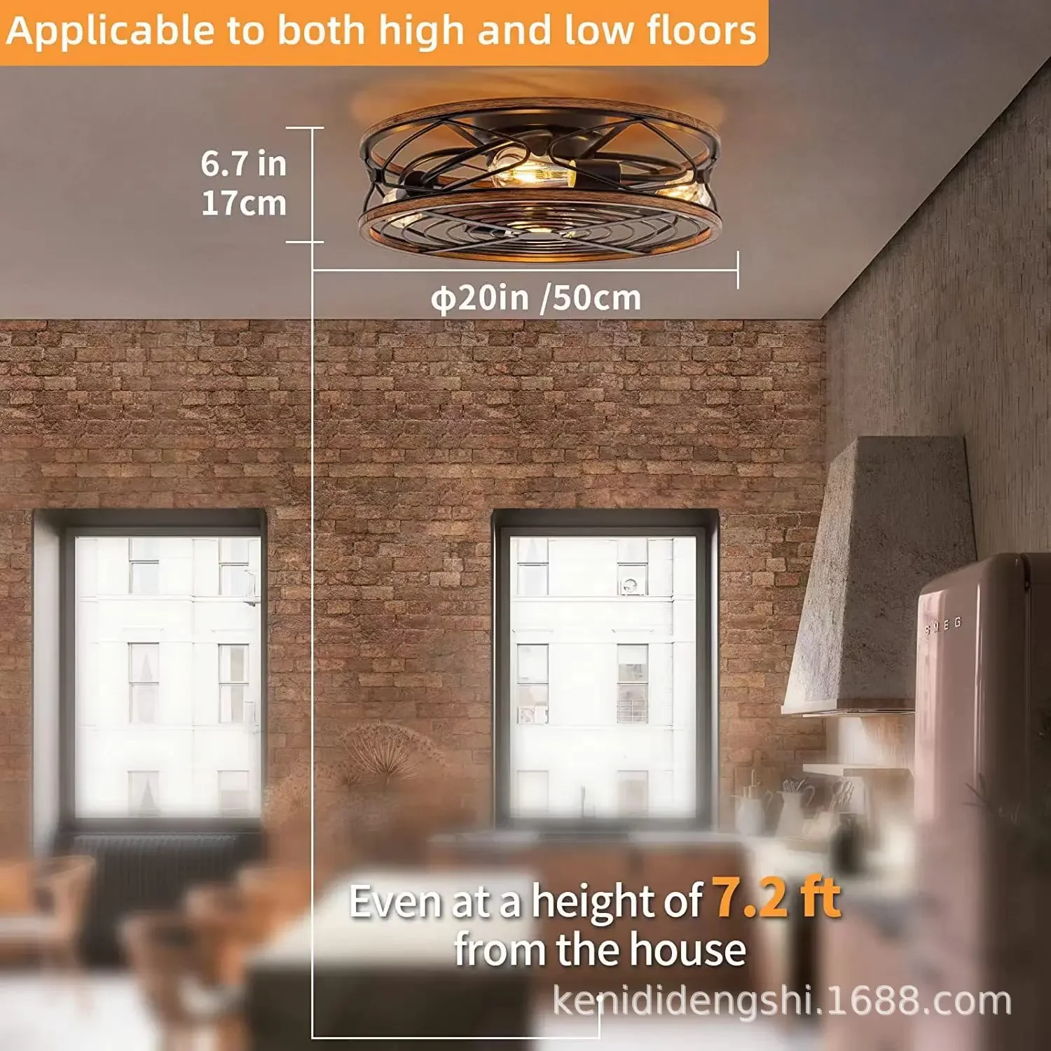 Retro Living Room Ceiling Fan Light Invisible Fan Motor 110V Nordic Restaurant Modern Bedroom Electric Decorative Lighting