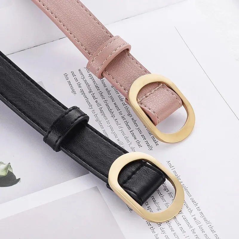 Women Belt Fashionable Gold Button Non Perforated Belt Authentic Leisure Versatile PU Leather Belt Paired with Pants Jeans Belt