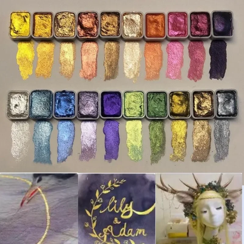 

Gold and Silver Powder Mineral Pearlescent Watercolor Pigment Solid Packaging DIY Nail Drops Glue Color Painting Pigment