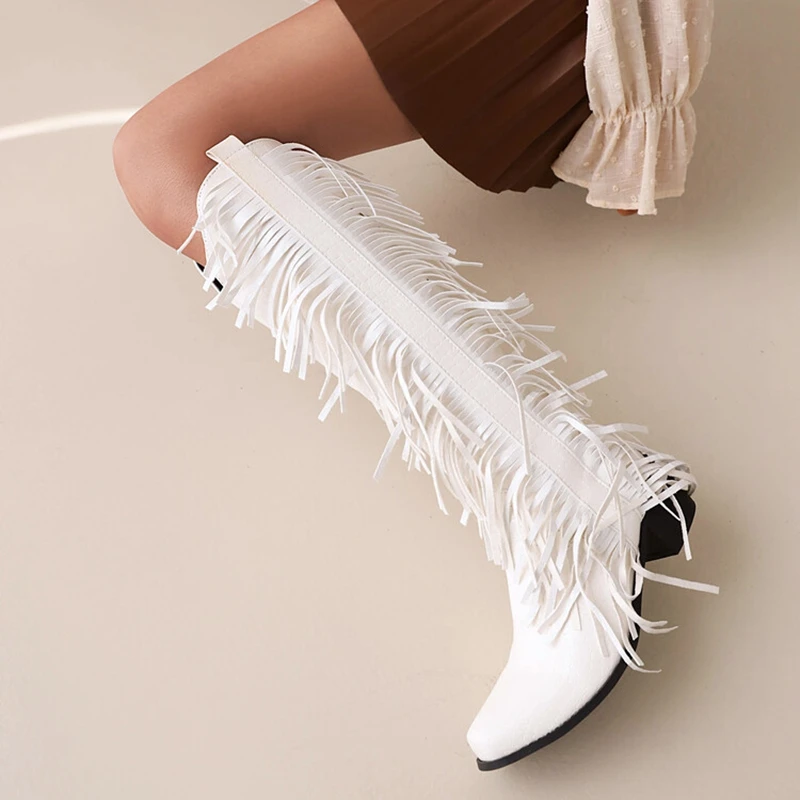

QPLYXCO Botas De Mujer Combat Boots for Women Fashion Tassel Thick Heel Knight Boots High Heels Sexy Shoes Plus Size 33-48 K25-5