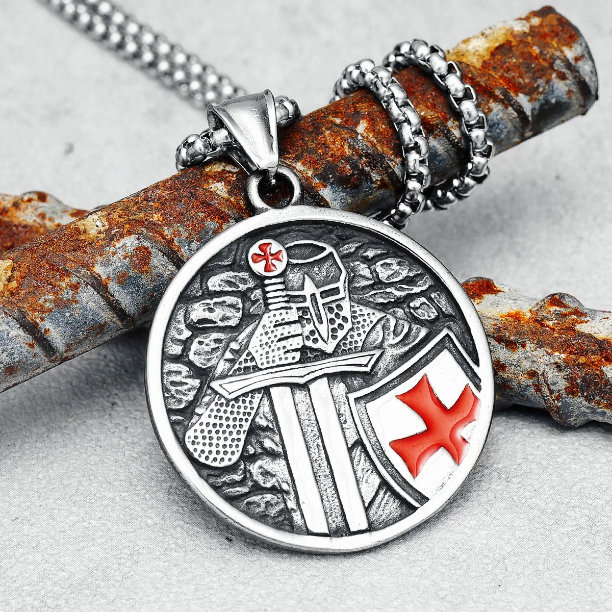 Paladin Pendant Christianity Crusader Necklace Amulet 316L Stainless Steel Men Chain Rock Hip Hop Talisman For Male Jewelry Gift