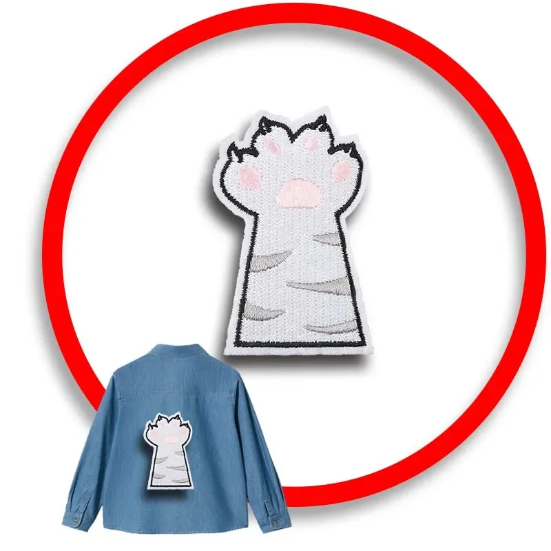 

1pcs Patch Stickers Iron On Patches for Clothing Sewing Cat Paw Embroidery Fusible Applique Badge Bag Decoration Stripes