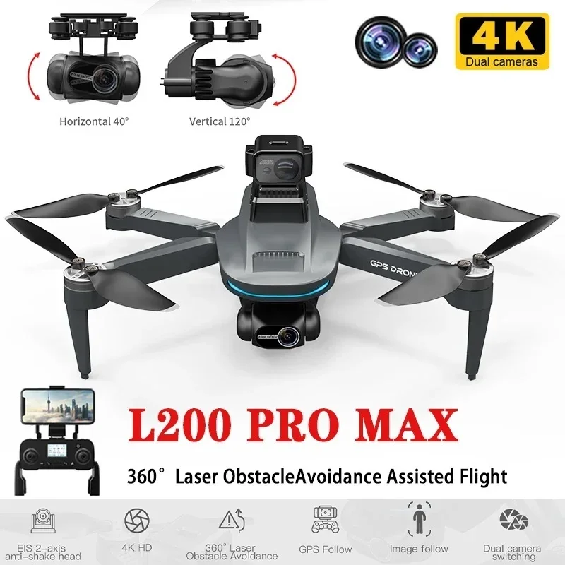2025 New L200 PRO MAX Drone 4K Professional HD Camera 2-Axis Gimbal 360° Obstacle Avoidance Brushless GPS Quadcopter FPV RC Dron