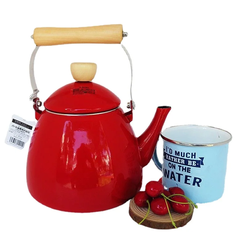 Versatile Enamel Tea Kettle and Coffee Pot with Heat-Resistant Handle for Gas and Induction Cookers