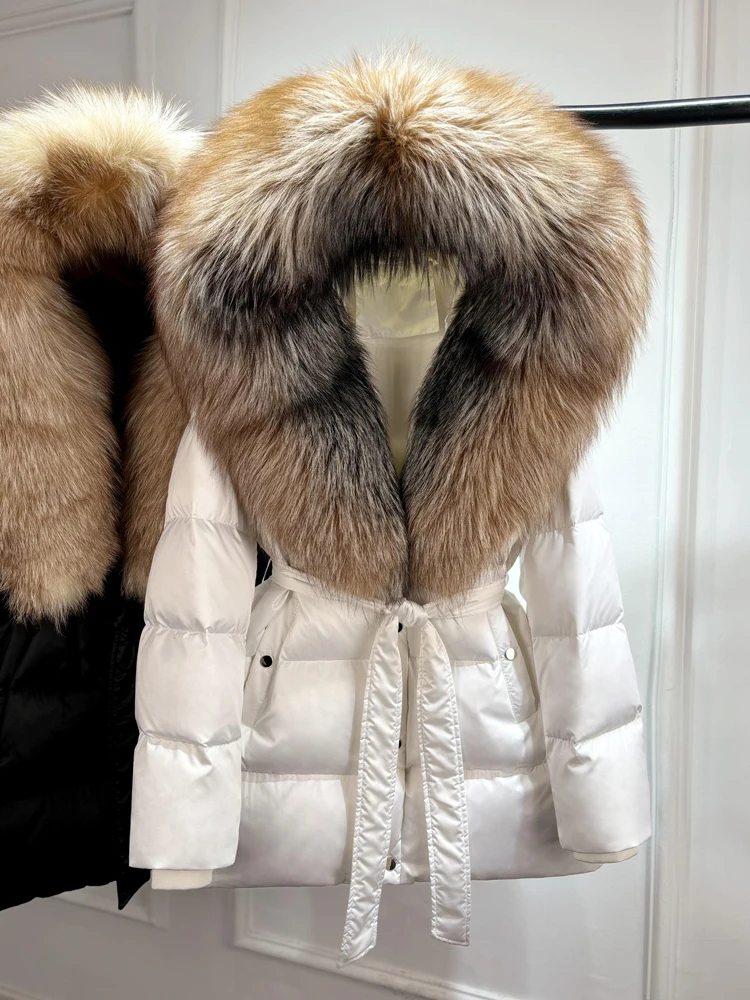Lagabogy 2025 Top Quality Winter White Goose Down Jacket Women Coat Natural Silver Fox Fur Hooded Thick Female Waterproof Parkas
