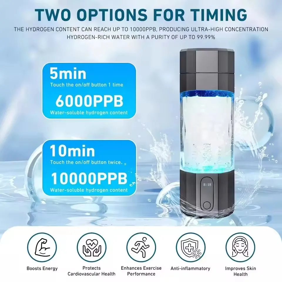 New Upgrade 10000PPB Hydrogen Water Bottle Seven Colorful Light Hydrogen Water Generator with Pressure Relief Valve