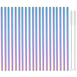 Eco-Friendly Reusable Stainless Steel Drinking Straw Set - 20-Piece High-Quality Metal Straws (Rainbow straight)