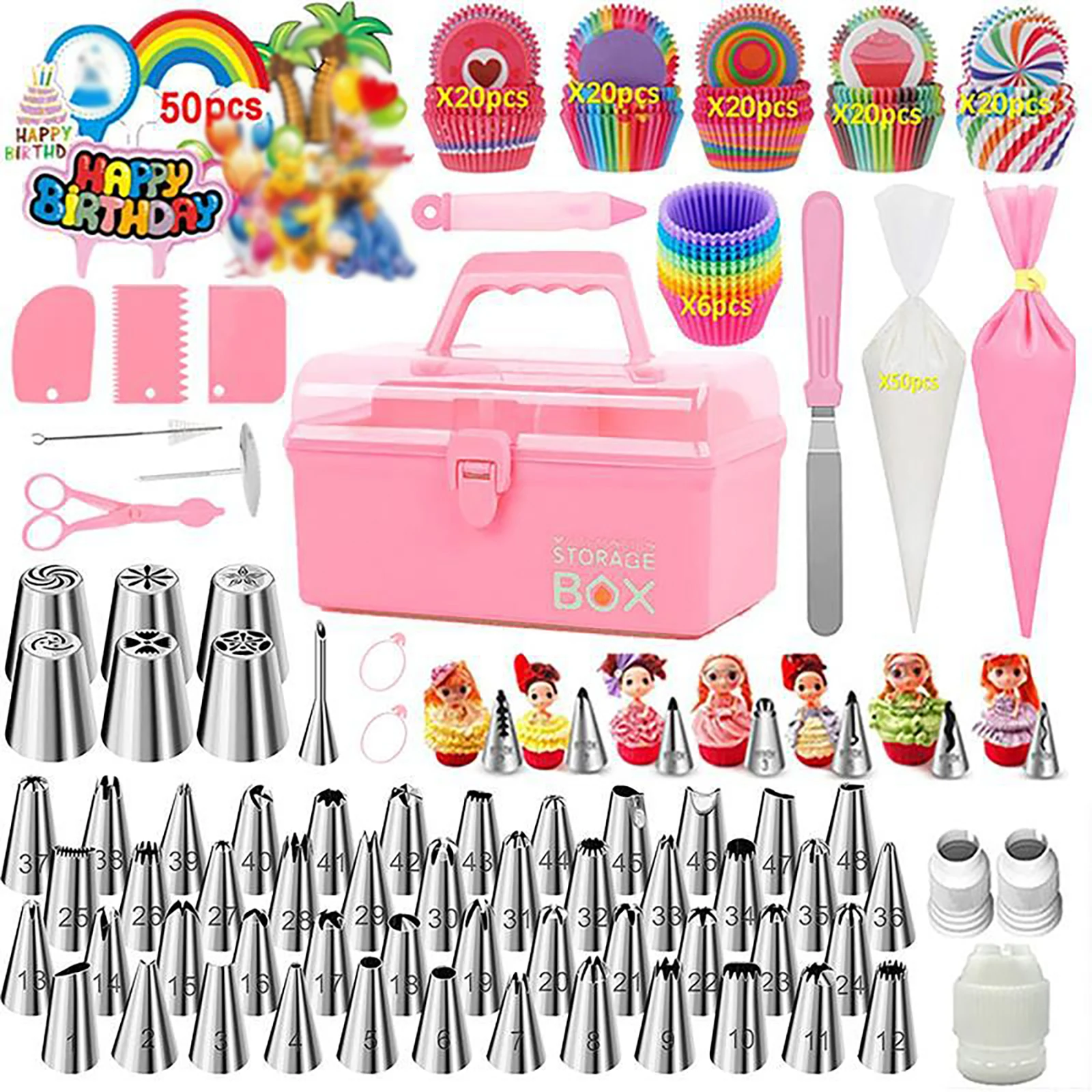 284Pcs Russian Piping Nozzles Set With Storage Box Icing Tips,Pastry Bag,Cupcake Liner,Scraper,Cake Decorating Supplies Kit