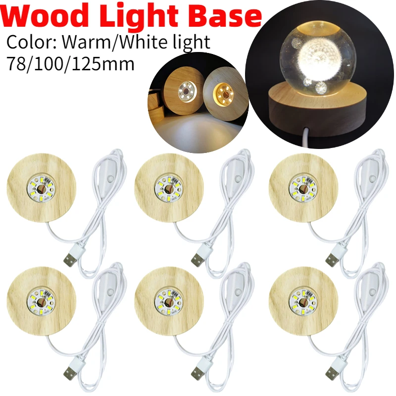 Round-Wood-Light-Base-USB-Switch-Wooden-LED-Night-Light-Stand-Lamp ...