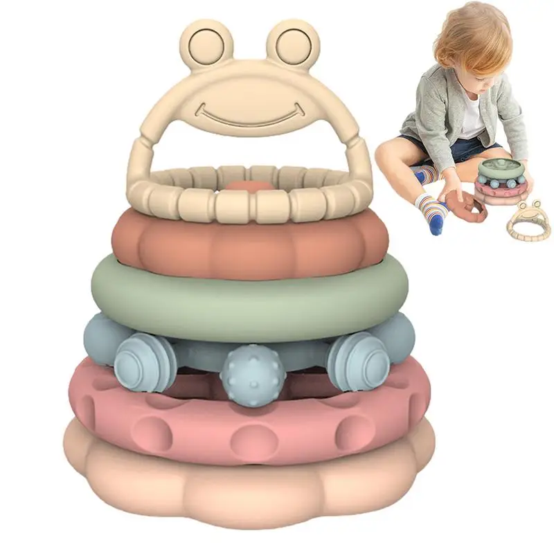 

Stacking Ring Toy Colorful Cute Frog Building Rings Stacker Teethers 6 PCS/Set Montessori Toys For Early Learning Educational