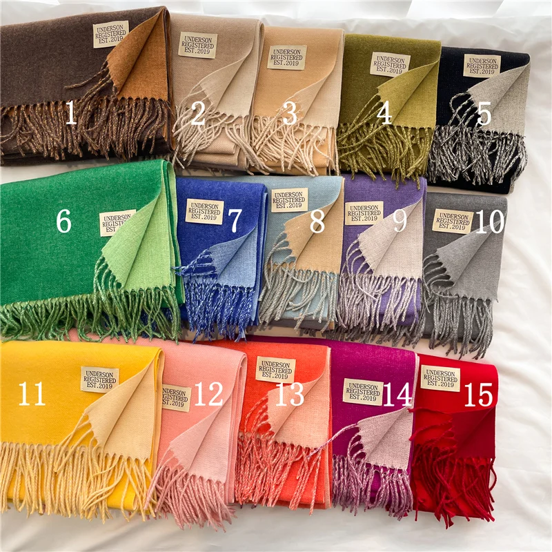 2022 Semplice Cashmere Inverno Caldo Sciarpa Moda Solido Doppio Lato Diverso Pashmina Coperta Bufanda con Tessel Viaggio_voghion.com