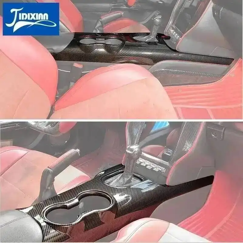 JIDIXIAN for Ford Mustang 2015 2016 2017 2018 2019 2020 2021 2022 2023 자동차 인테리어 기어 시프트 패널 컵 홀더 장식 커버