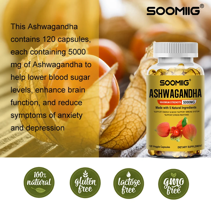 Natural Ashwagandha 5000 Mg Vegetarian Capsules Pure Ashwagandha Root Extract Mood and Stress Immunity Brain and Memory ashwagandha supplement