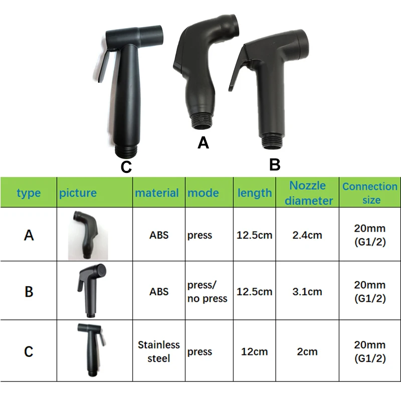 Handheld Black Toilet wash Bidet Faucet Spray Gun Sprayer shower head Anal cleaning washer WC Bathroom water valve hose holder 6