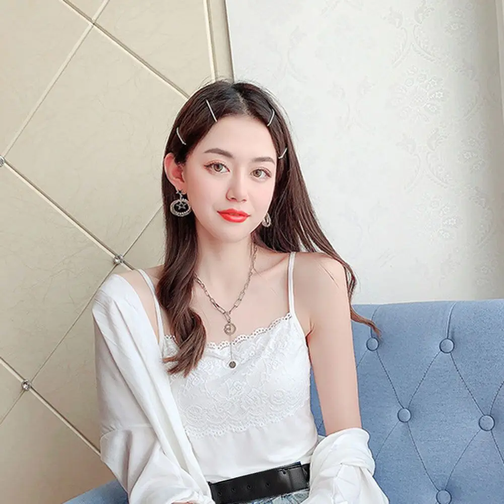 Ladies Plain Vest Top Lace Trim Neck Design Cami Strappy Camisole Tank T shirt women tank tops women camisole