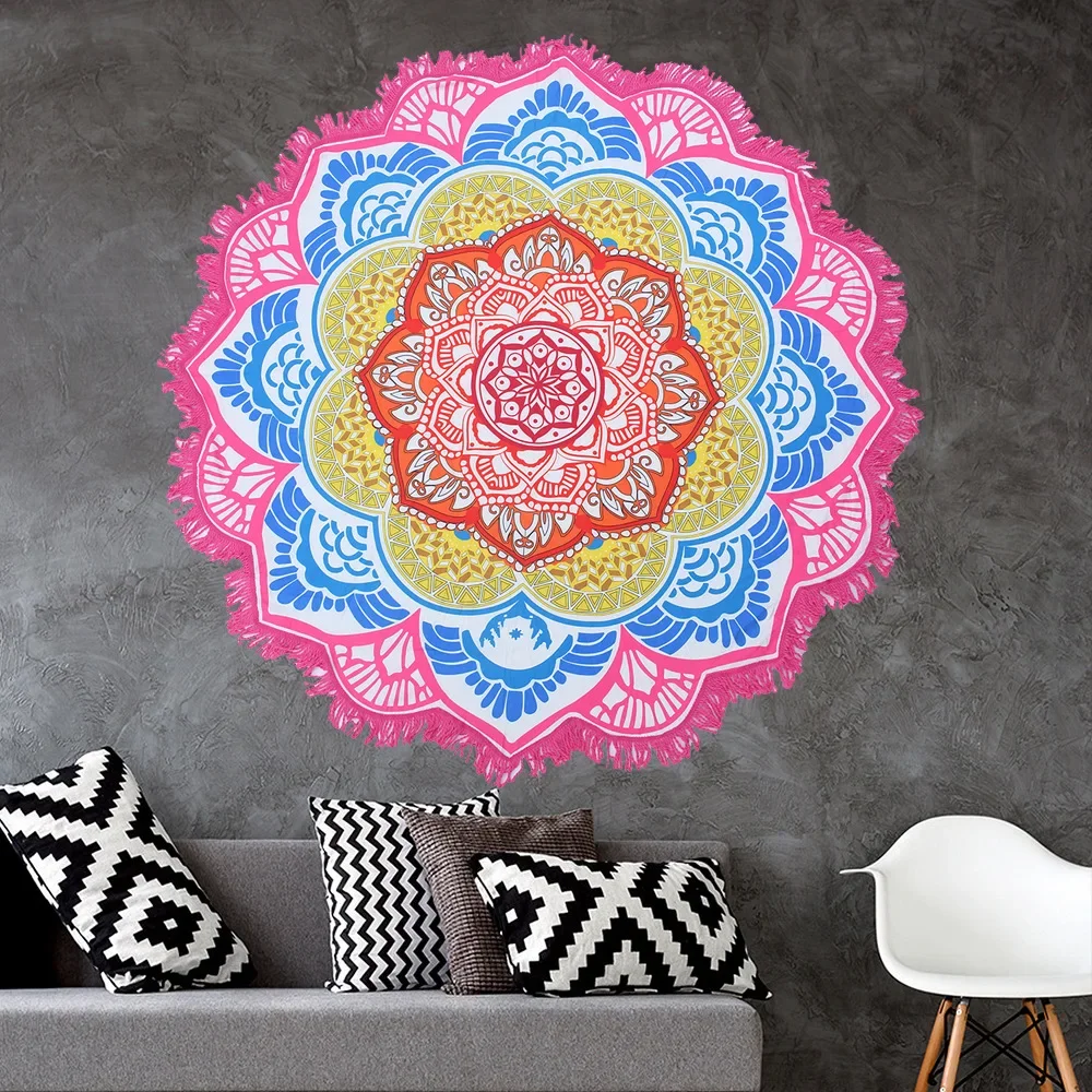 Yoga Mat Chakra Beach Towel Tassel Toalla Mandala Tapestry Sunblock Round Cover-Up Bath Towel Lotus Bohemian  150cm