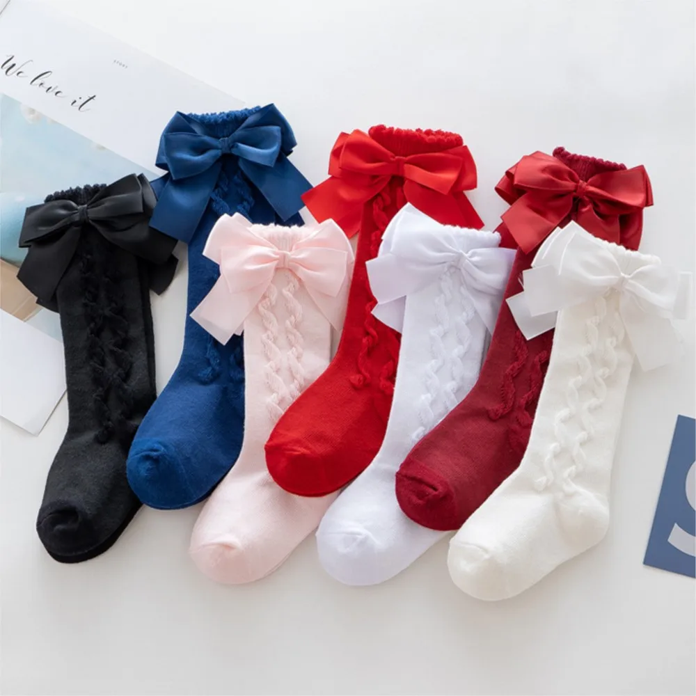 

Newborn baby socks knee high skarpetki Girl Court wind double bow princess baby socks kawaii clothes