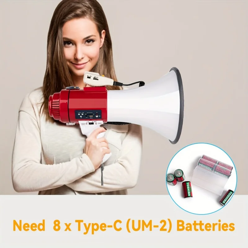50-Watt Power Amplifier Speaker PA System, Featuring a Built-In Alarm,USB Flash Drive, And Recording Capability, Without Battery