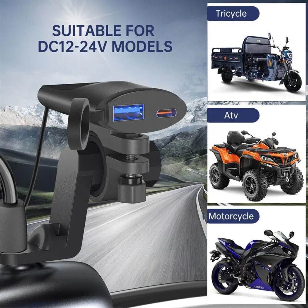 

12V PD30W QC3.0 Motorcycle USB Charger USB-C Charger IP67 Waterproof Handlebar Mounting Bracket Charger