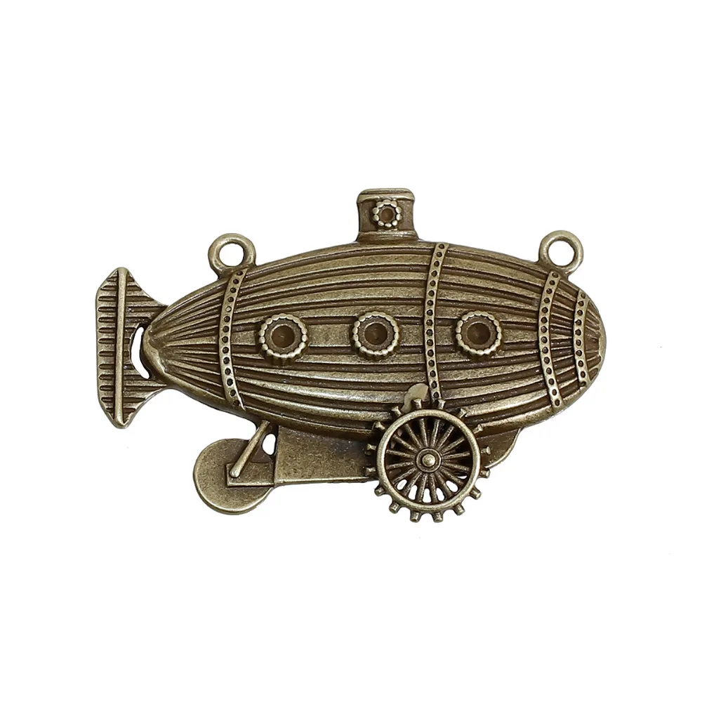 Vintage Steampunk Connectors Boat Antique Bronze Gear Metal Charms DIY Necklace Vintage Jewelry Gifts Findings 49mm x 33mm,2PCs