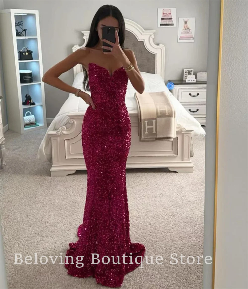 

Robes De Soiree Strapless Mermaid Evening Dresses Arabic Dubai Sequins Long Celebrity Party Gowns Elegant 2024 Women Prom Dress