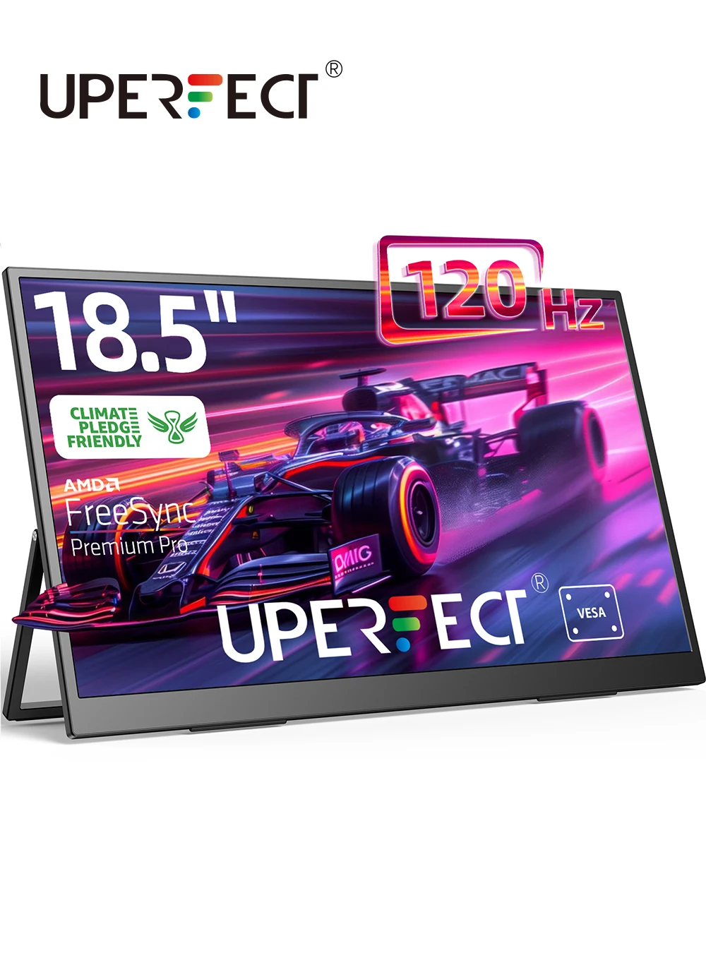 UPERFECT 18.5 przenośny Monitor Cal do laptopa 120Hz 1080P z VESA i stojakiem 180 ° regulowane IPS Monitor do komputera USB-C HDMI