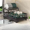 2025 NEW Kitchen plate storage box with drainboard above sink countertop tableware storage rack tableware drying rack adjustable 4