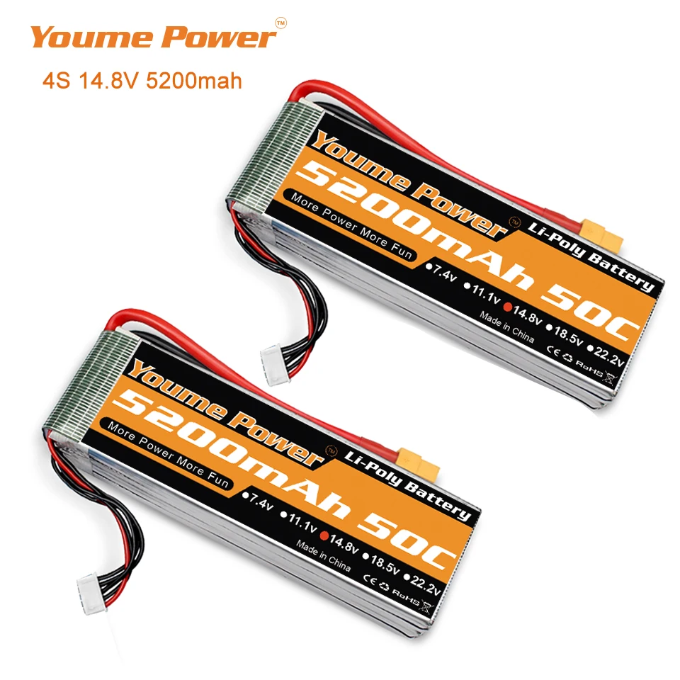 Batterie Drone 4S 5200mAh XT60/XT90 Lot 2 Pièces