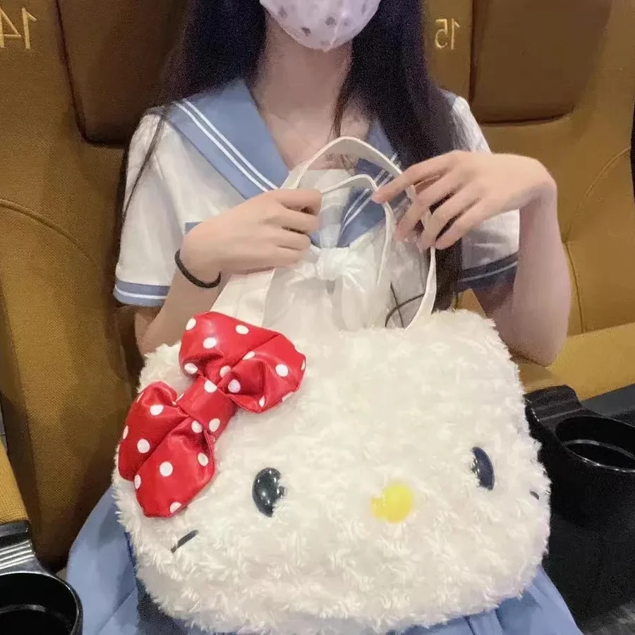 

Sanrio Kawaii Y2k Hello Kitty плюшевая сумка большая емкость сумка Hello Kitty Tote сумки Y2k рюкзак модная женская сумка на плечо