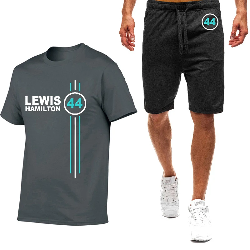 F1 driver lewis hamilton number 44 printed men's comfortable nine-color short-sleeved shorts suit cotton Harajuku sports T-shirt