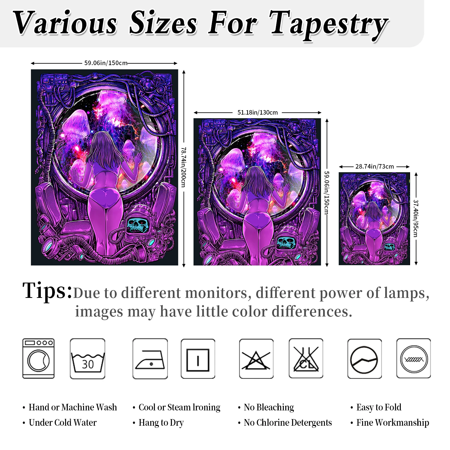Tapestry Decor Canvas Girl Looking At Jellyfish UV Reactive Galaxy Space Tapestries For Wall Hanging