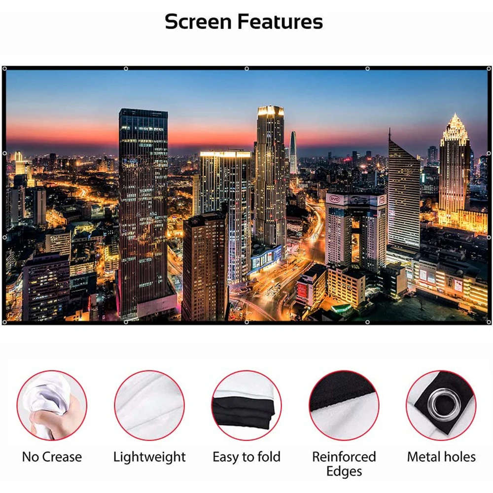 Veidadz Projector Screen 250 inch Portable Foldable Soft High Density White Wrinkle-Free Indoor Outdoor Projector Movies Scree