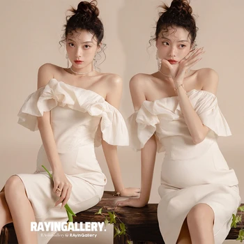 Women Photography Props Off-shoulder Elegant Maternity Dresses Sleeveless Pregnancy Dress Studio Shooting Photo Props