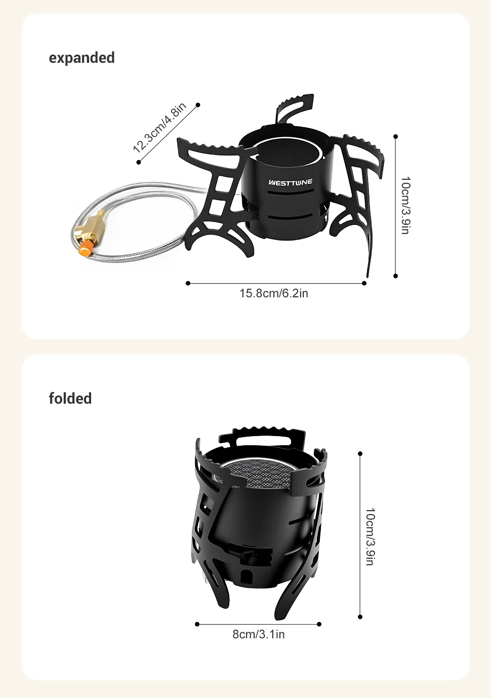 Gas burner for hiking