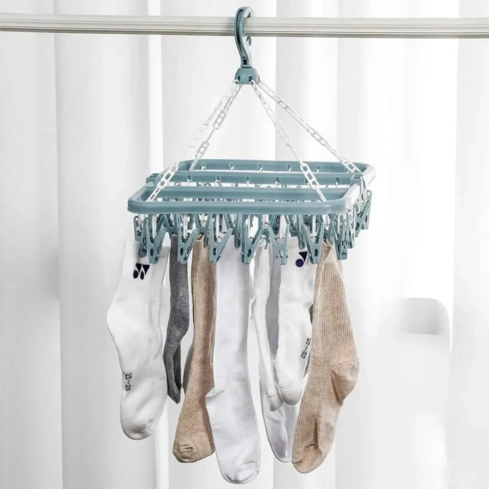 Clothes drying hanger 32 clips socks underwear folding laundry hanging rack 1PC