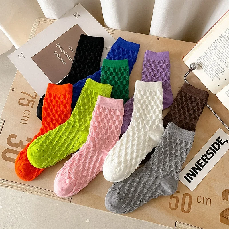 

3 Pairs/Lot New Cotton Spring Autumn Women Soild Color Socks Colorful Ladies Girl Middle Tube Winter Warm Sock For Women