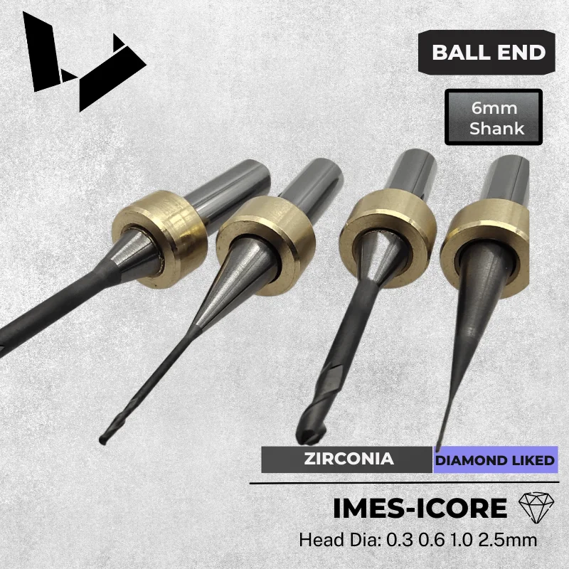 

imes-icore T15 T14 T13 0.6mm 1.0mm 2.5mm Replacement Diamond-Liked Coating Radius Milling Tools Zirconia Cutters(6 mm shaft)