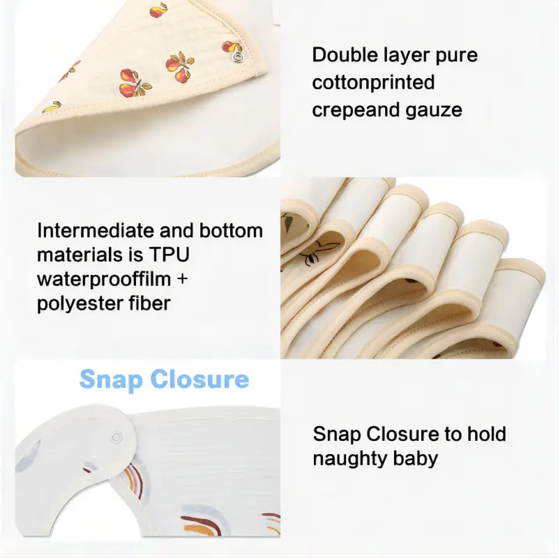 Baby Bib 2pcs Cotton Gauze U Shaped Newborn Infants Waterproof Printing Burp Cloths Saliva Towel for Baby Boys Girls