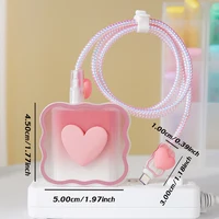 6PCS Charging Cable Travel Storage Case For iPhone 20W 18W Love Heart Charger Head Protective Cover Organizer Winder Accessories 5
