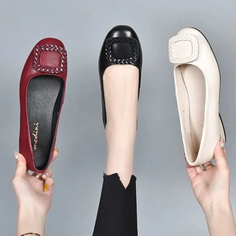 Women Pumps Soft Pu Leather Women's Low Heel Shoes Shallow Mouth All-match Pumps Thick Heels Ladies Work
