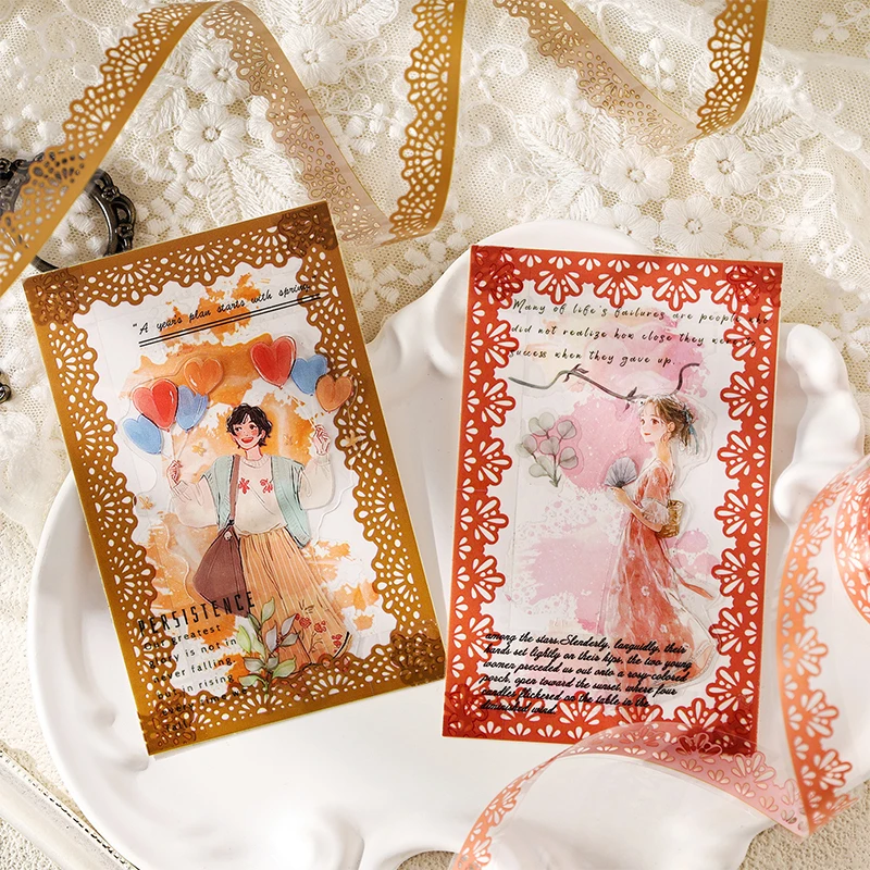 미스터페이퍼 12롤/박스 빈티지 레이스 PET 와시 테이프 세트, 저널 스크랩북 및 DIY 공예용 장식 레이스 테이프