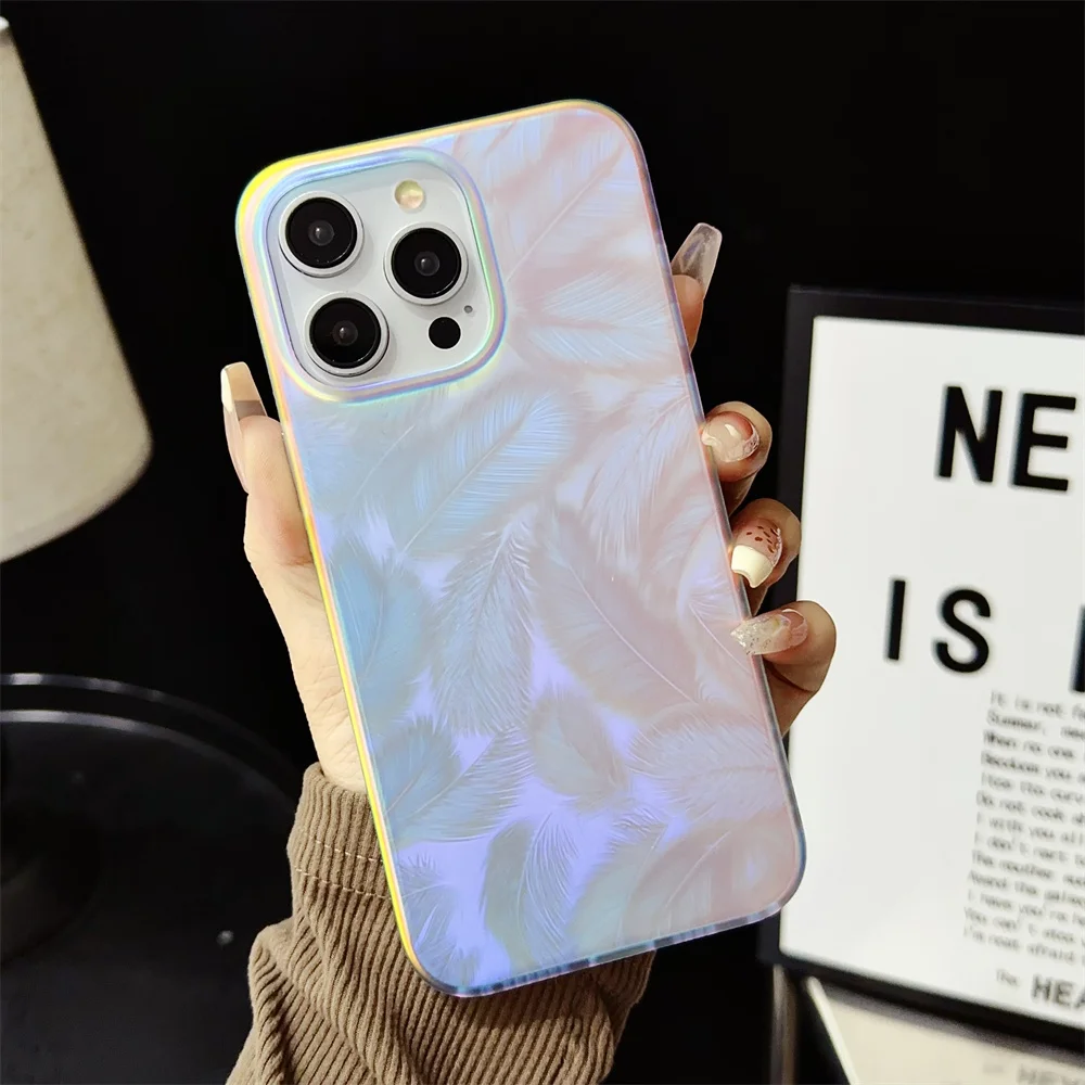 Funda colorida Aurora Gradient para iPhone 15 14 Pro Max 13 12 11 Ripple Laser Feather, cubierta acrílica a prueba de golpes para iPhone 15Pro