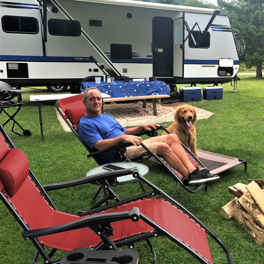 Zero Gravity Chair Patio Folding Lawn Lounge Chairs Outdoor Lounge Gravity Chair Camp Reclining Lounge Chair with Cup Holder 2