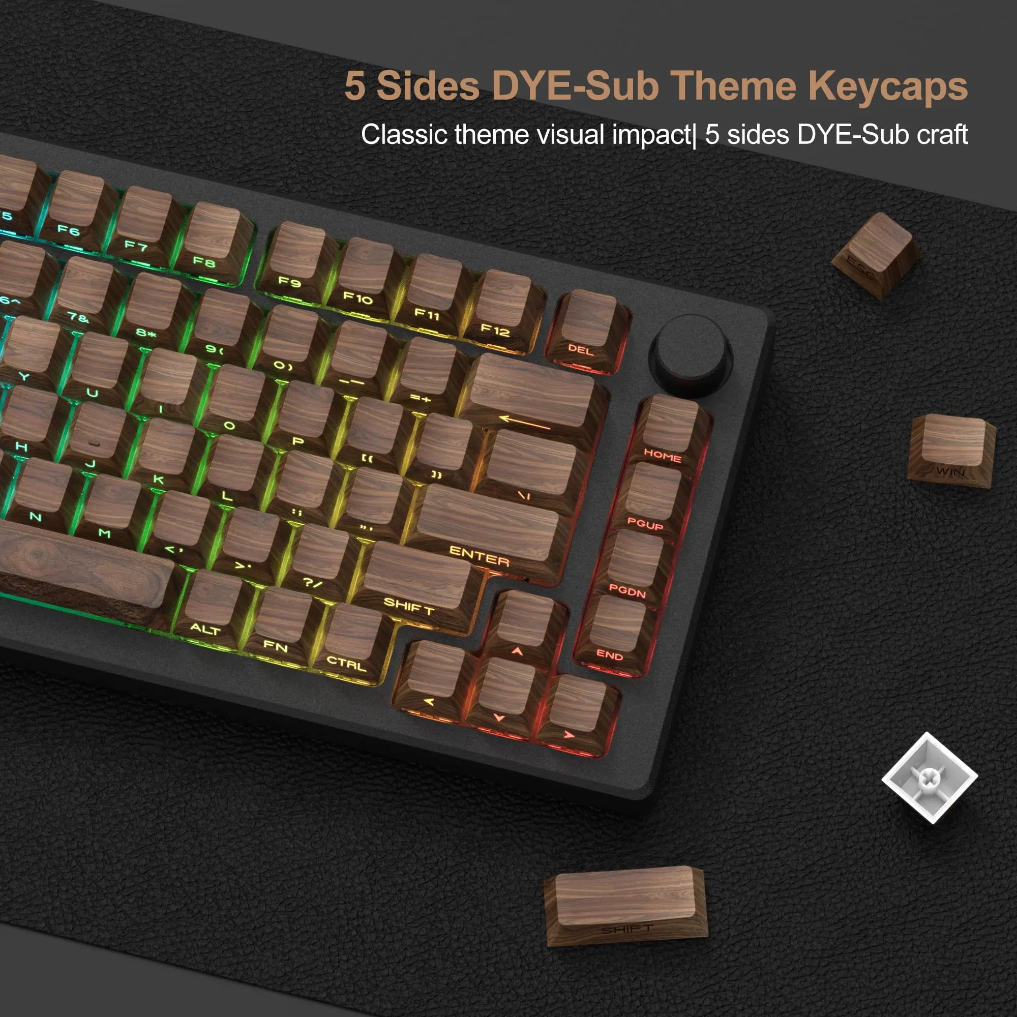 Double Shot Brilho Através de Keycaps Madeira Perfil Cereja Dye Sub Side Impresso Pbt Keycaps para Gateron Teclado Switch mx 136 Chaves - Imagem 4