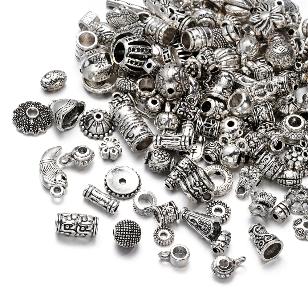 20/50 Gramm alte silberfarbene Legierung gemischte Perlen Big Hold Spacer Bead Anhänger Charms für DIY Schmuckherstellung Zubehör – Detail 1