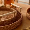Handmade Rattan Tray Double Ear Tea Fruit Serving Tray, Bread Snack Storage Woven Basket, Insulated Art Decoration Home Decor 6