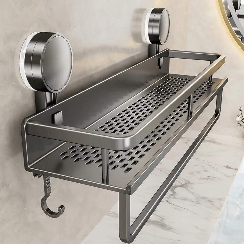Suction Cup Mount Bathroom Shelf with Towel Holder Removable Hooks No Drill Hanging Bath Room Basket Shampoo Storage Rack Tray storage rack bathroom shelf shower shelf bathroom storage shelf storage shelf bathroom accessories shower rack bathroom corner shelf shampoo rack floating shelves