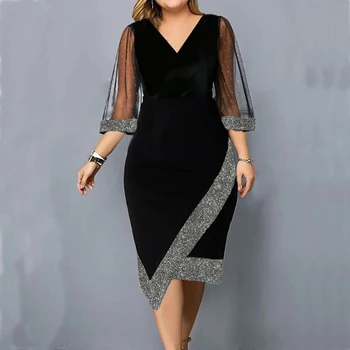L-5XL Oversized Vintage Dress for Women 2023 Summer Elegant Evening Party Elegant Dresses Female Clothing Solid Maxi Skirt Rode 1