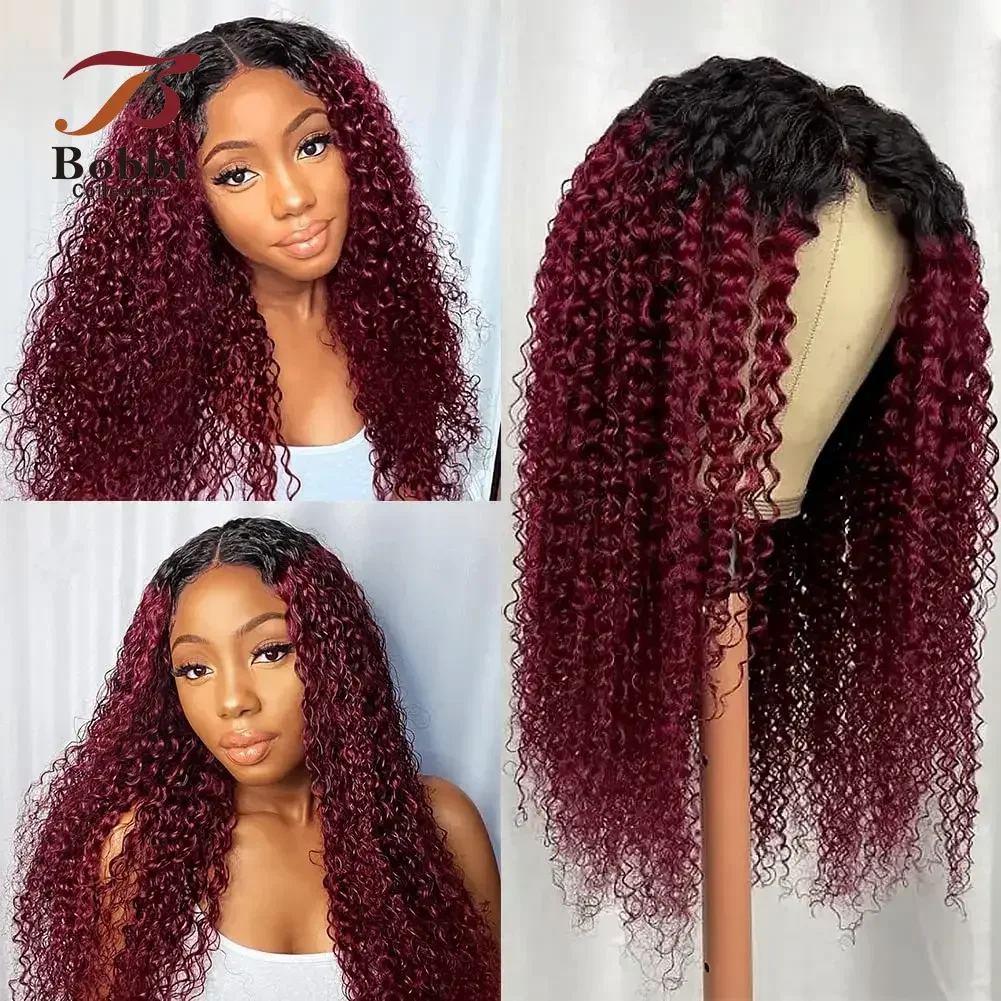 Jerry Curly Lace Front Wig 1B 99J Dark Wine Burgundy Curly Remy Human Hair Wigs Transparent Pre-Plucked Lace Bobbi Collection